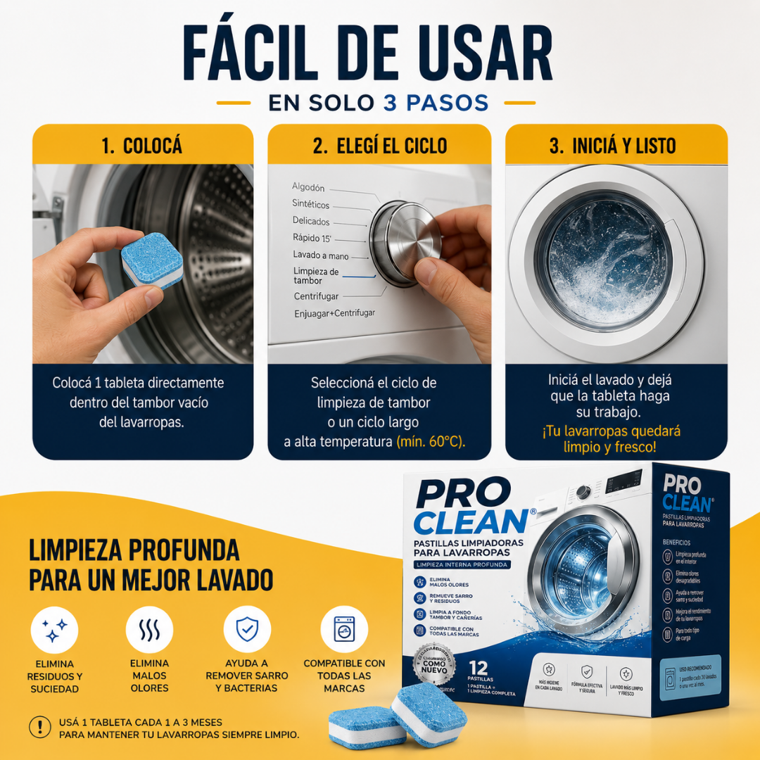 PACK x12 Pastillas para Limpiar Lavarropas - ProClean®