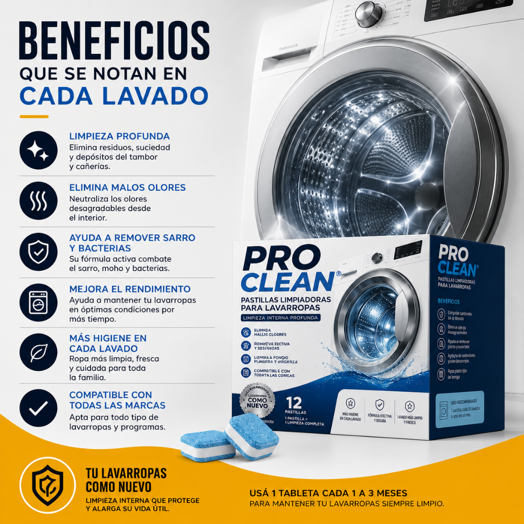 PACK x12 Pastillas para Limpiar Lavarropas - ProClean®